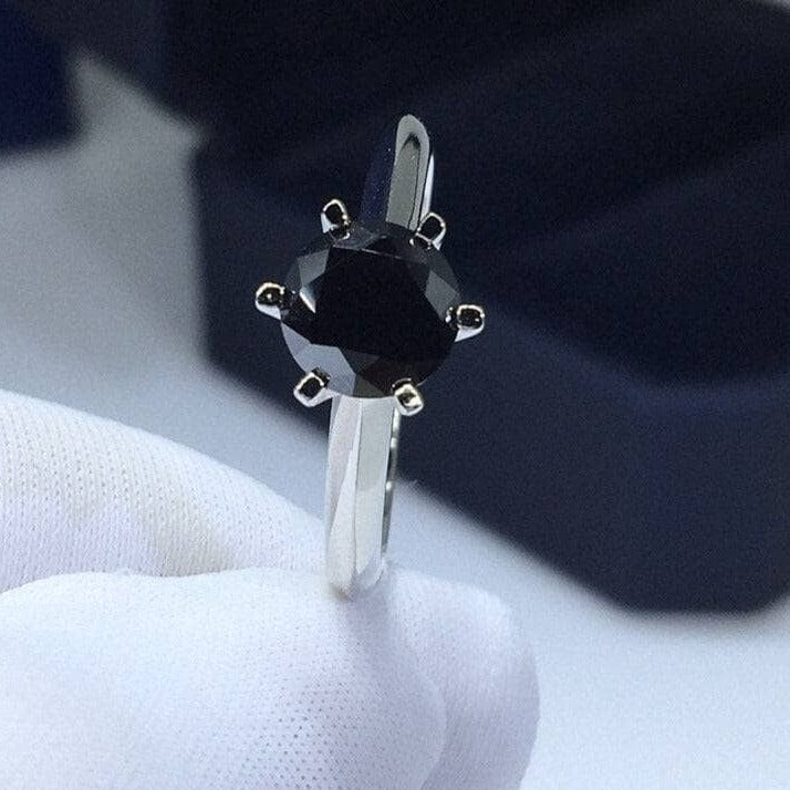 1 Carat Round Cut Black Moissanite Engagement Ring-Black Diamonds New York