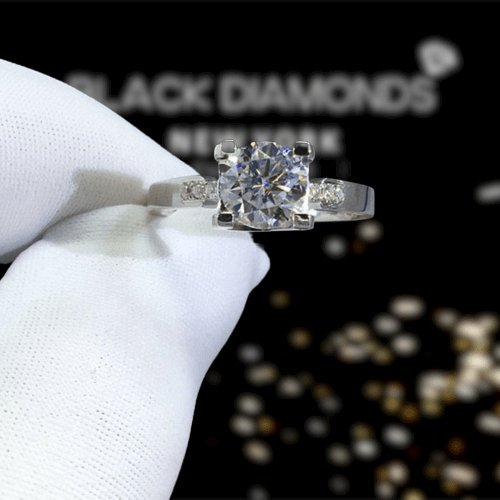 1 Carat Round Cut D Color Moissanite Engagement Ring - Black Diamonds New York