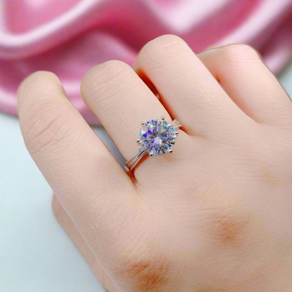 1 Carat Round Cut D Color Diamond Ribbon Engagement Ring-Black Diamonds New York