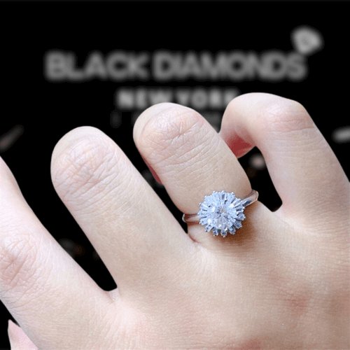 1 Carat Round Cut D Color Moissanite Snowflake Engagement Ring-Black Diamonds New York