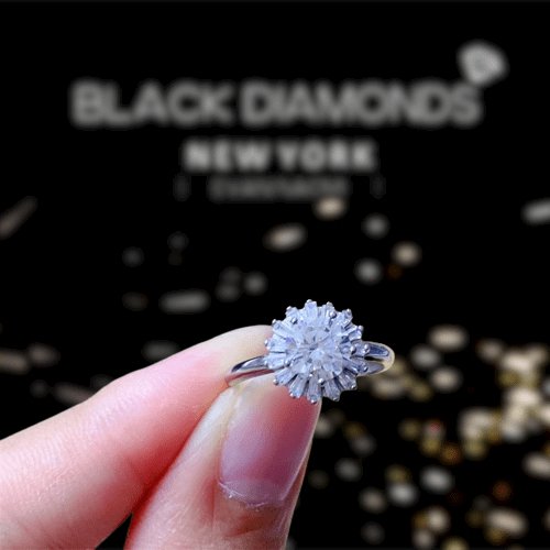 1 Carat Round Cut D Color Moissanite Snowflake Engagement Ring-Black Diamonds New York