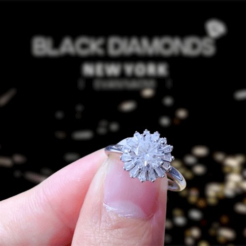 1 Carat Round Cut D Color Diamond Snowflake Engagement Ring-Black Diamonds New York