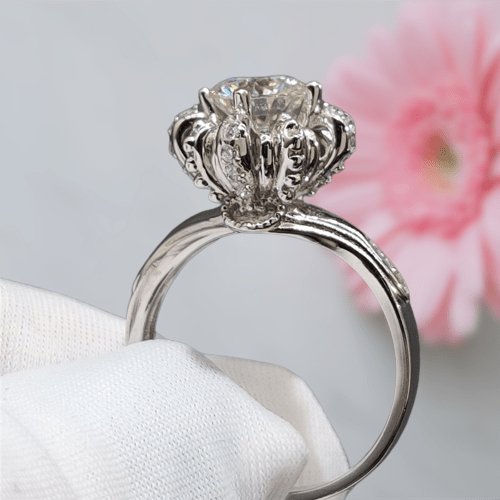 1 Carat Round Cut D Color Moissanite Trevi Fountain Engagement Ring-Black Diamonds New York