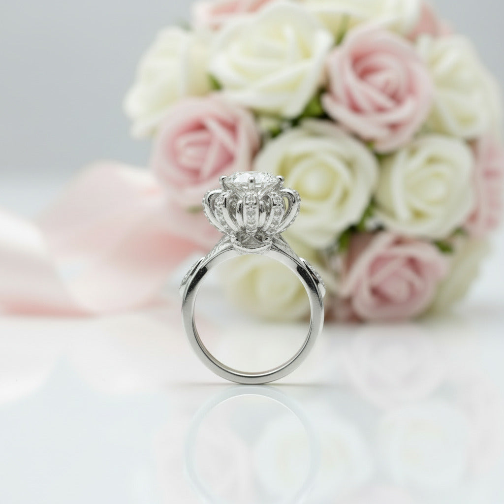 1 Carat Round Cut D Color Diamond Option Trevi Fountain Engagement Ring-Black Diamonds New York