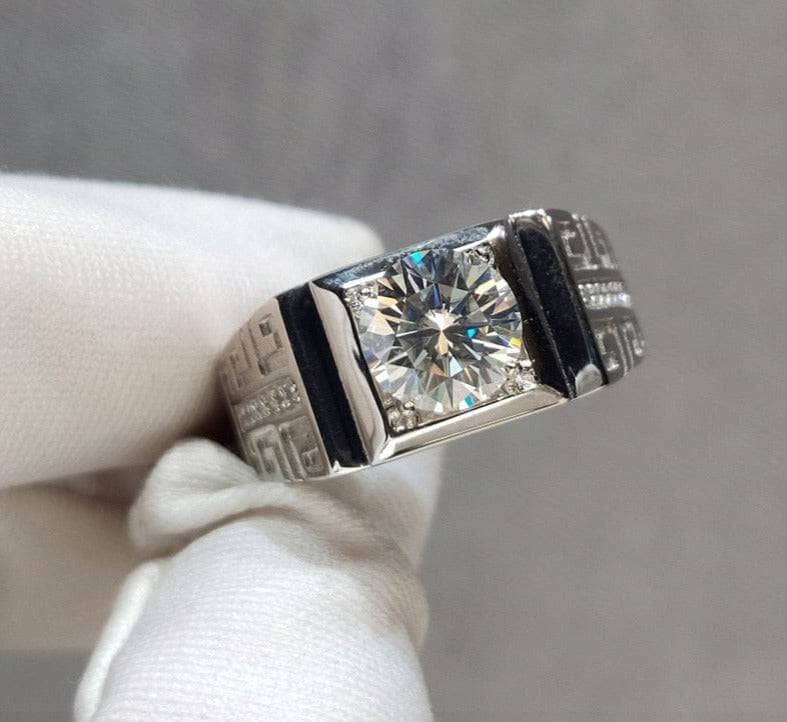 1 Carat Round Cut D Color Moissanite Vintage Mens Ring - Black Diamonds New York