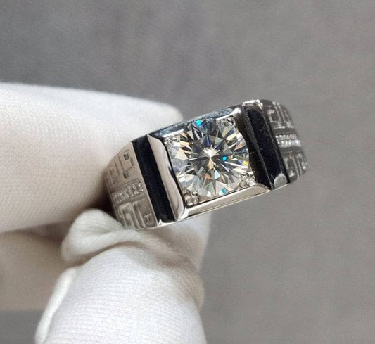 1 Carat Round Cut D Color Moissanite Vintage Mens Ring-Black Diamonds New York
