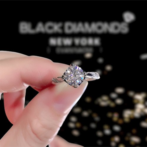 1 Carat Round Cut Diamond 4 Claw Engagement Ring-Black Diamonds New York