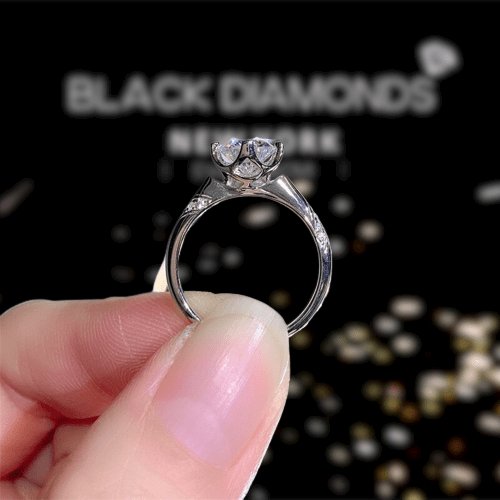 1 Carat Round Cut Moissanite 4 Claw Engagement Ring-Black Diamonds New York