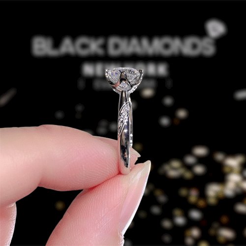1 Carat Round Cut Moissanite 4 Claw Engagement Ring-Black Diamonds New York