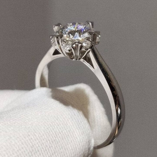 1 Carat Round Cut Diamond 8 Heart Claws Engagement Ring-Black Diamonds New York