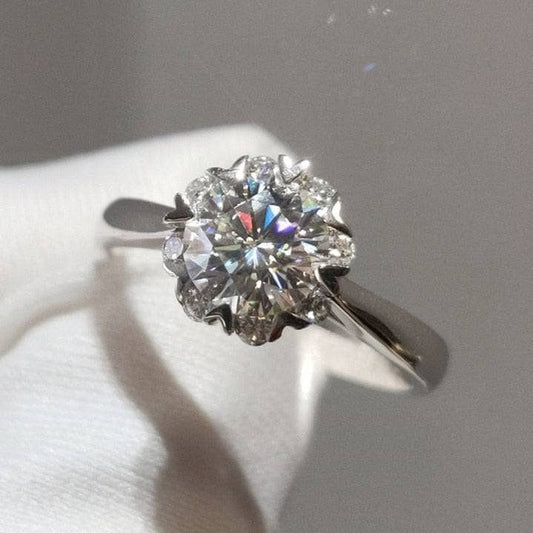 1 Carat Round Cut Moissanite 8 Heart Claws Engagement Ring - Black Diamonds New York