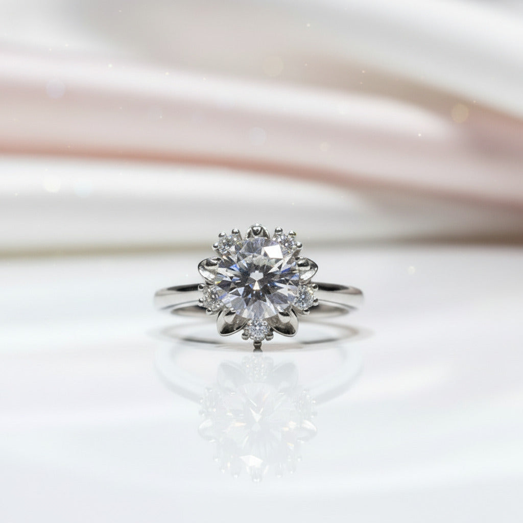 1 Carat Round Cut Diamond Option Heart Claws Snowflake Engagement Ring-Black Diamonds New York