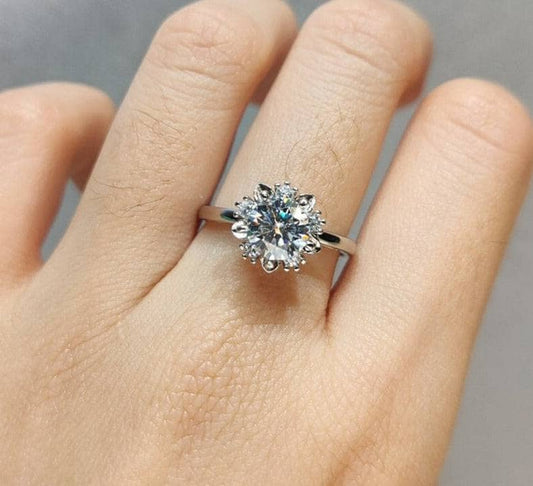 1 Carat Round Cut Diamond Heart Claws Snowflake Engagement Ring-Black Diamonds New York