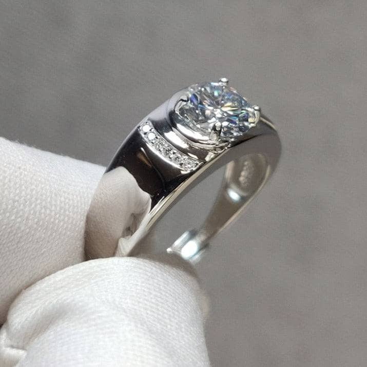 1 Carat Round Cut Moissanite Mens Ring - Black Diamonds New York