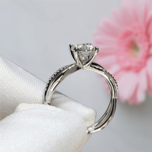 1 Carat Round Cut Past D Color Moissanite Forever Love Engagement Ring-Black Diamonds New York