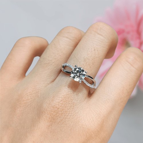 1 Carat Round Cut Past D Color Moissanite Forever Love Engagement Ring-Black Diamonds New York