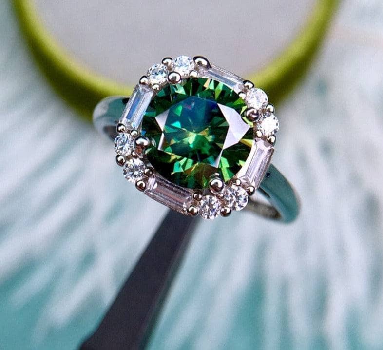 1 Carat Round Green Moissanite Engagement Ring - Black Diamonds New York