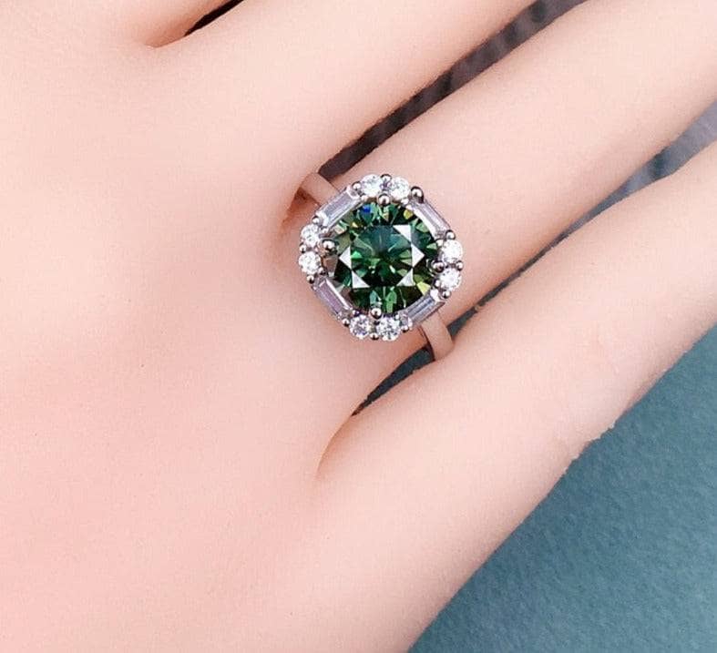 1 Carat Round Green Moissanite Engagement Ring - Black Diamonds New York