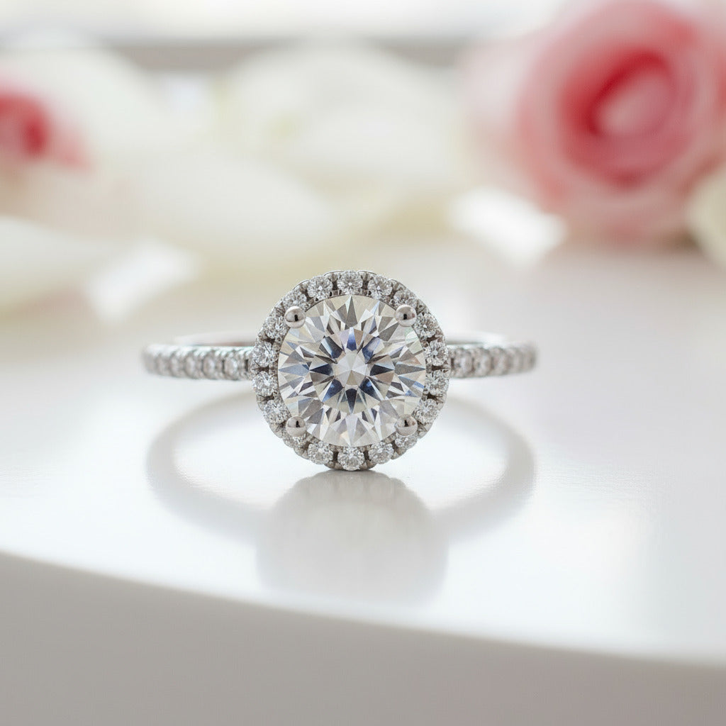 1 Carat Round Halo Diamond Ring-Black Diamonds New York