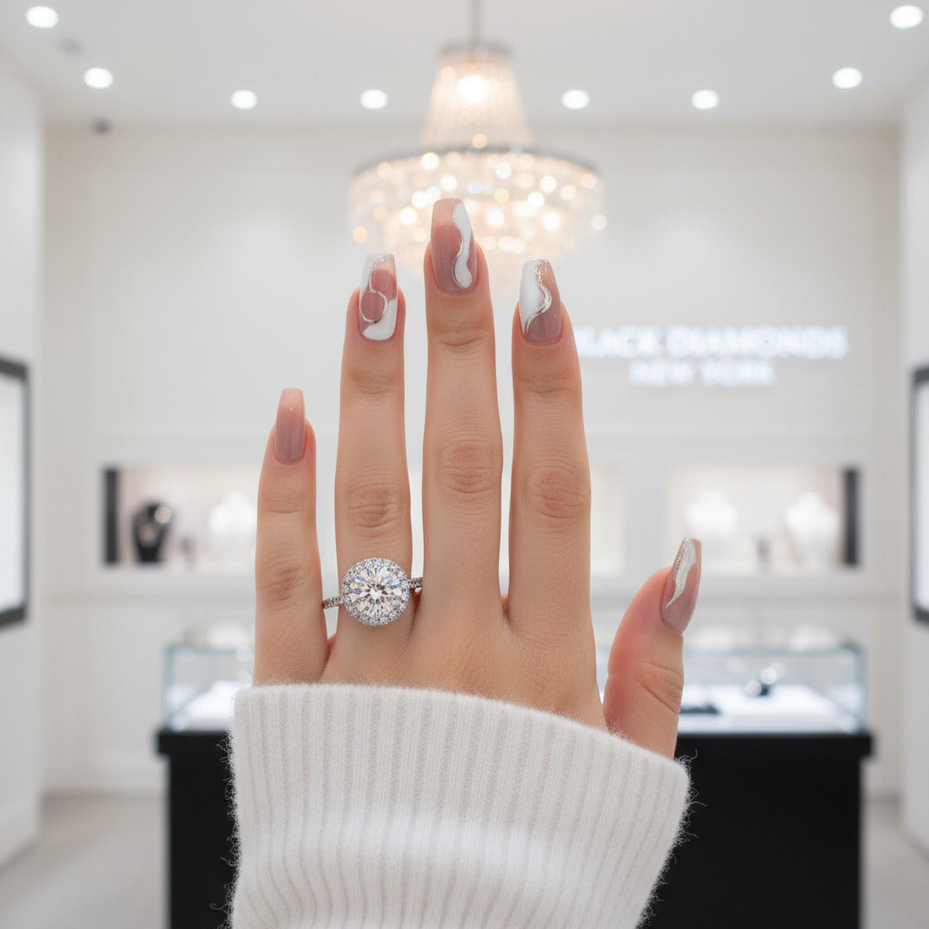 1 Carat Round Halo Diamond Ring-Black Diamonds New York