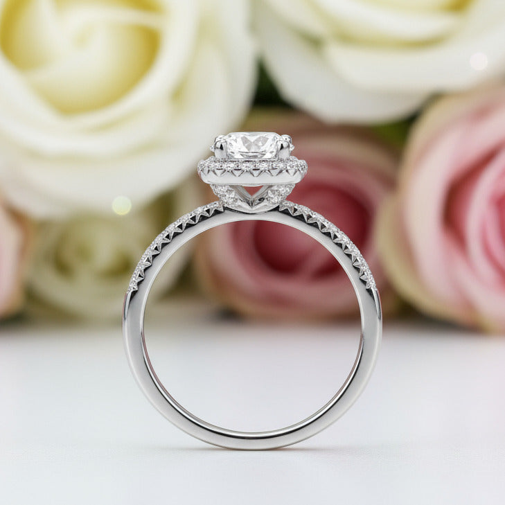 1 Carat Round Halo Diamond Ring-Black Diamonds New York