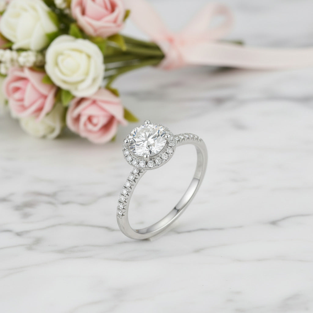 1 Carat Round Halo Diamond Option Ring-Black Diamonds New York