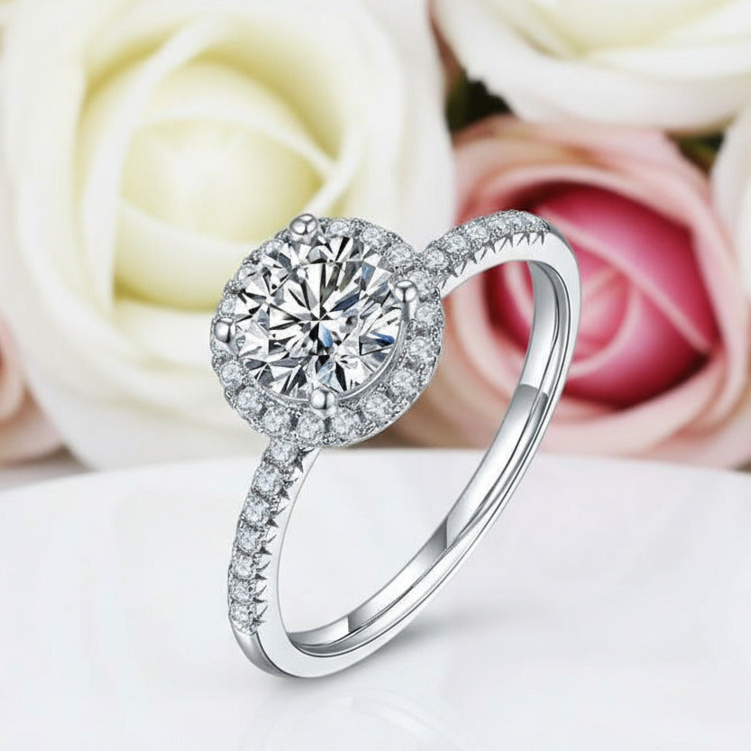 1 Carat Round Halo Diamond Ring-Black Diamonds New York