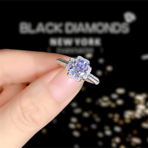 1 Carat Round Moissanite Goddess of Luck Engagement Ring-Black Diamonds New York