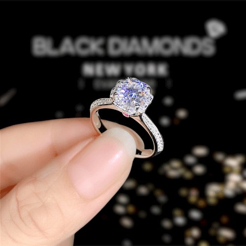1 Carat Round Moissanite Goddess of Luck Engagement Ring - Black Diamonds New York