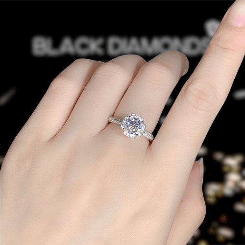 1 Carat Round Moissanite Goddess of Luck Engagement Ring - Black Diamonds New York