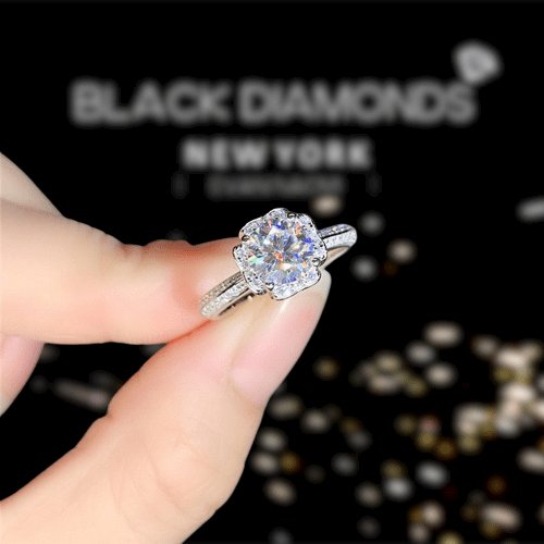 1 Carat Round Diamond Goddess of Luck Engagement Ring-Black Diamonds New York