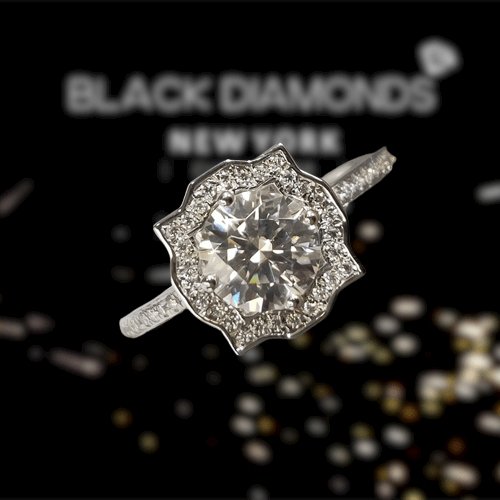 1 Carat Sparkling Round Cut D Color Moissanite Engagement Ring - Black Diamonds New York
