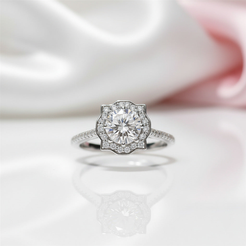 1.0 Ct Sparkling Round Cut D Color Diamond Option Engagement Ring-Black Diamonds New York
