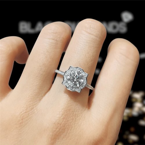 1 Carat Sparkling Round Cut D Color Moissanite Engagement Ring - Black Diamonds New York