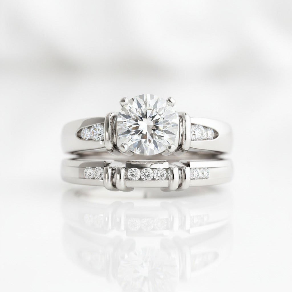 1 ct Round Cut Diamond Option White Gold Engagement Set-Black Diamonds New York