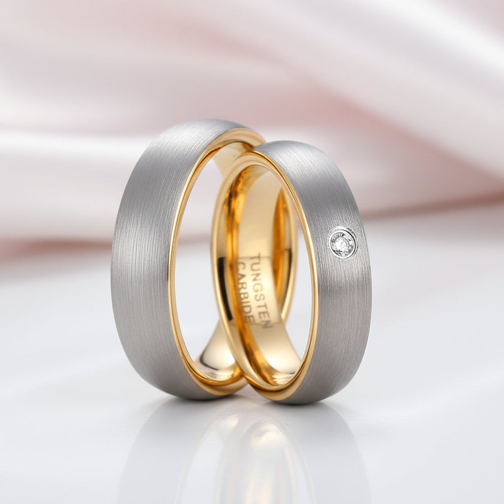 Dome Tungsten Carbide Couple Ring-Black Diamonds New York
