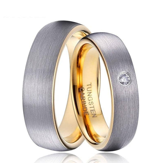 1 Pair Dome Tungsten Carbide Wedding Ring Set with EVN Stone - Black Diamonds New York