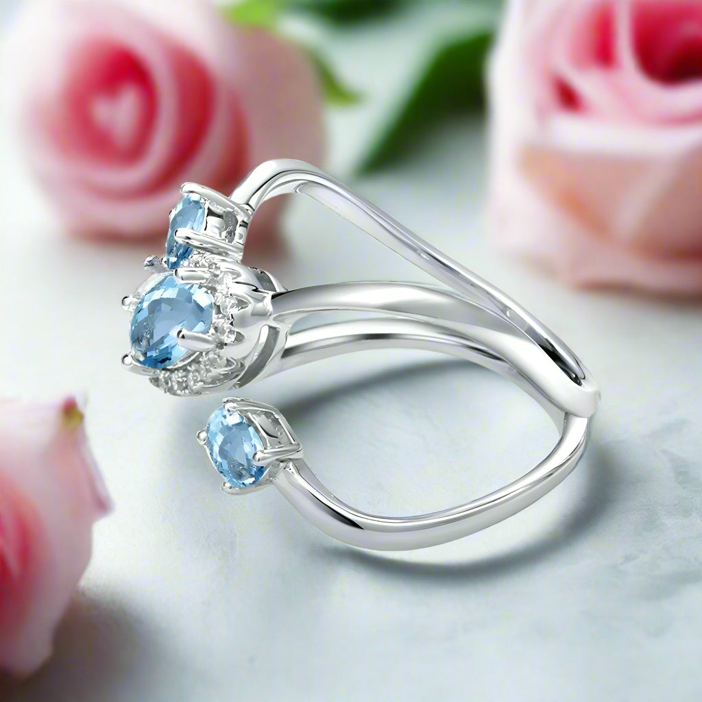 1.04Ct Round Natural Sky Blue Topaz Gemstone Ring-Black Diamonds New York