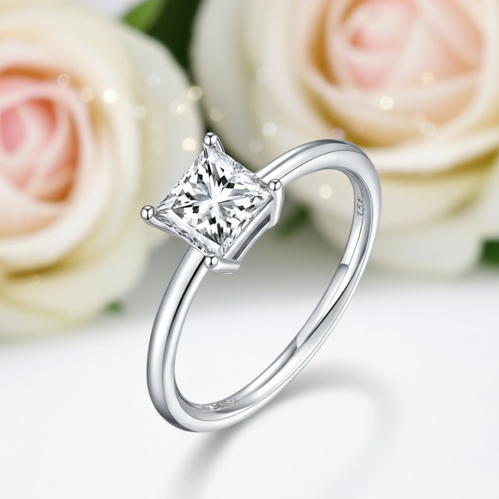 1.0Ct 5.5mm Cushion Brilliant Diamond Solitaire Engagement Ring-Black Diamonds New York