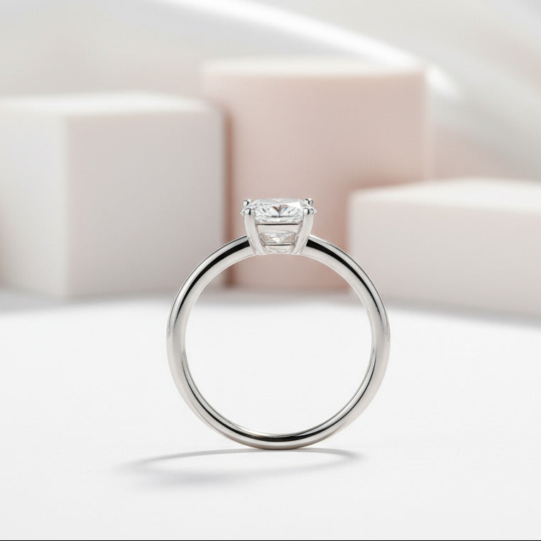 1.0Ct 5.5mm Cushion Brilliant Diamond Solitaire Engagement Ring-Black Diamonds New York