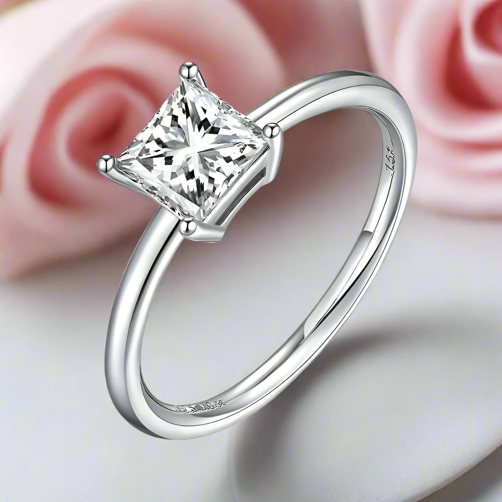 1.0Ct 5.5mm Square Solitaire Brilliant Diamond Engagement Ring-Black Diamonds New York