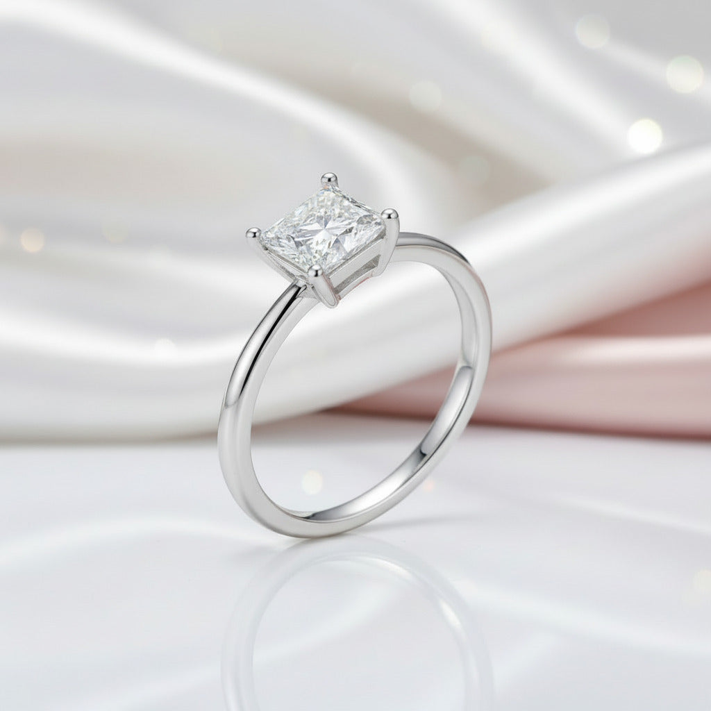 1.0Ct 5.5mm Square Solitaire Brilliant Diamond Option Engagement Ring-Black Diamonds New York