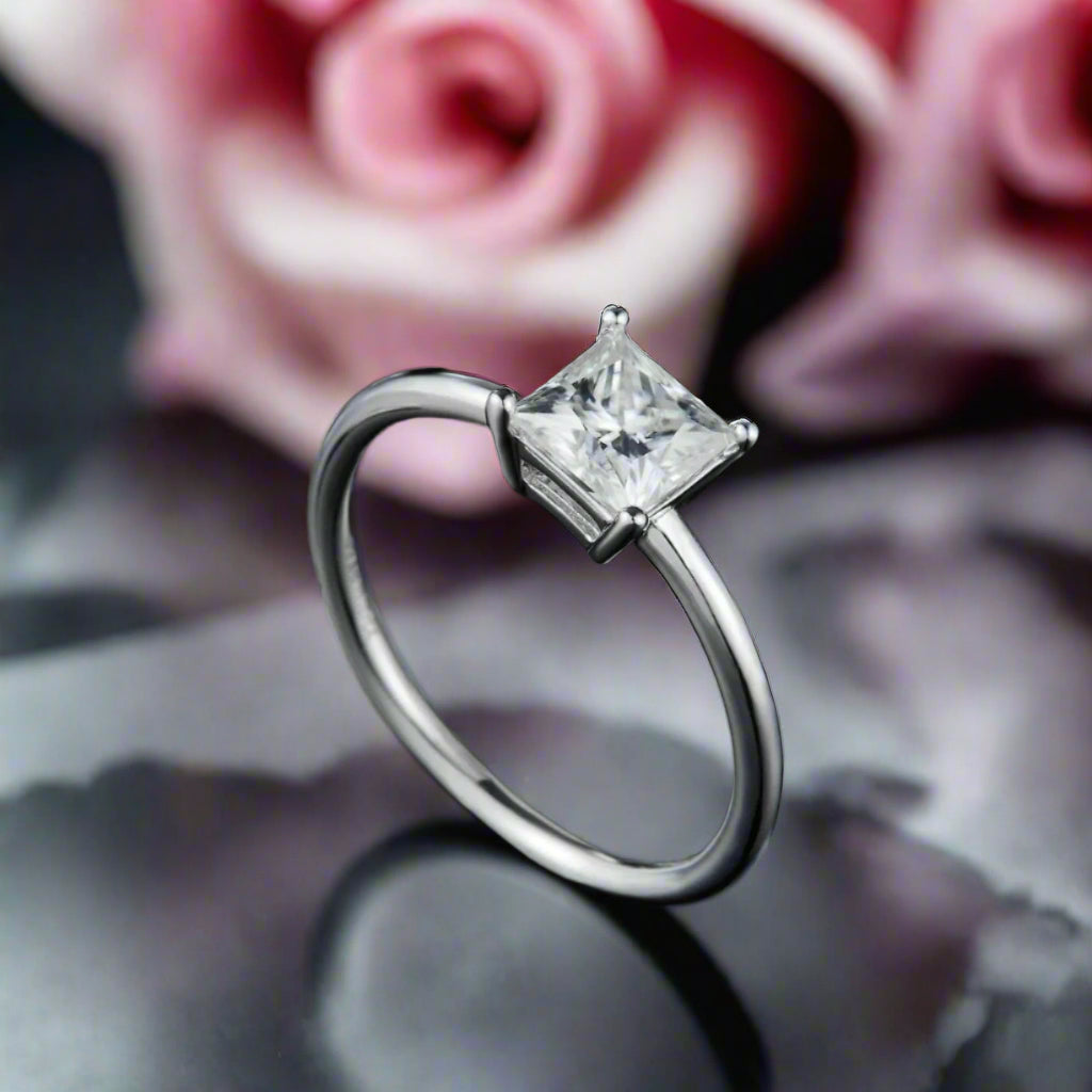 1.0Ct 5.5mm Square Solitaire Brilliant Diamond Engagement Ring-Black Diamonds New York