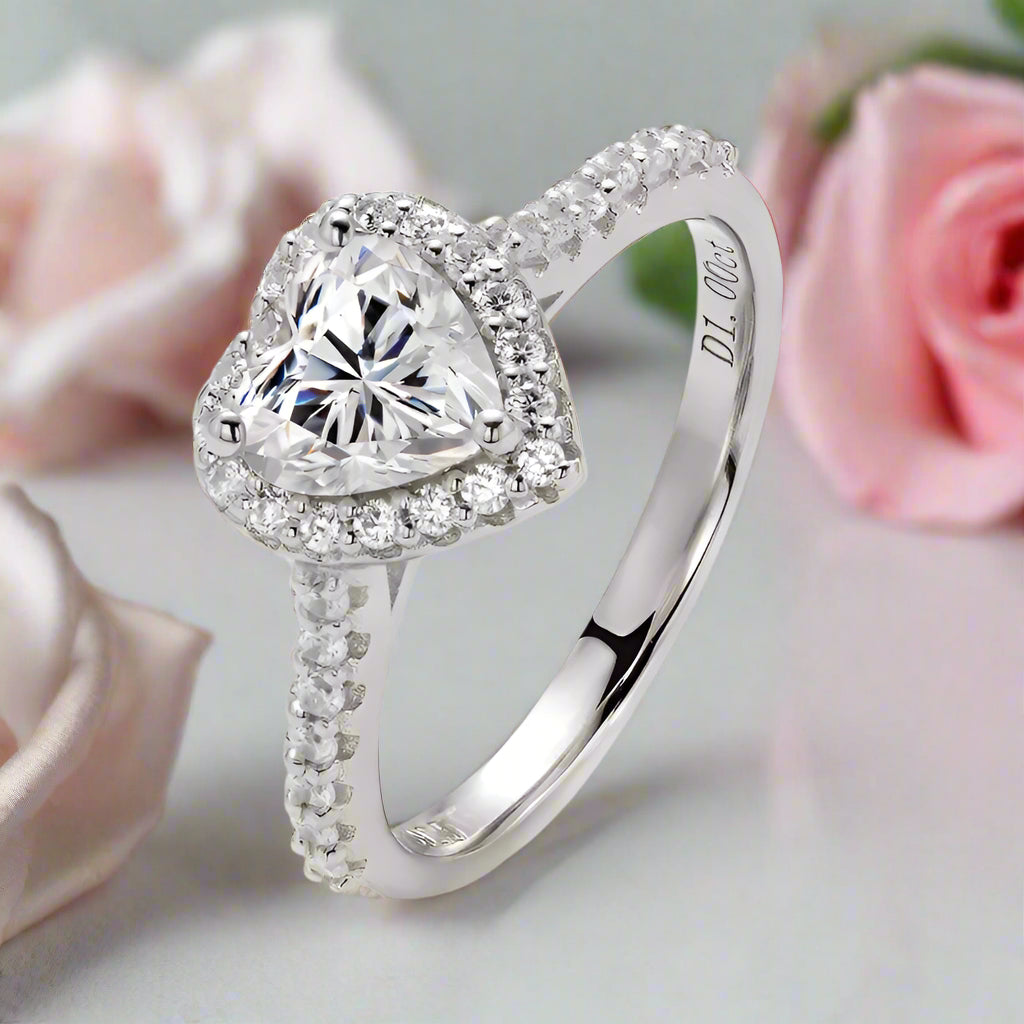 1.0Ct 6.5mm Classic Heart Halo Diamond Engagement Ring-Black Diamonds New York