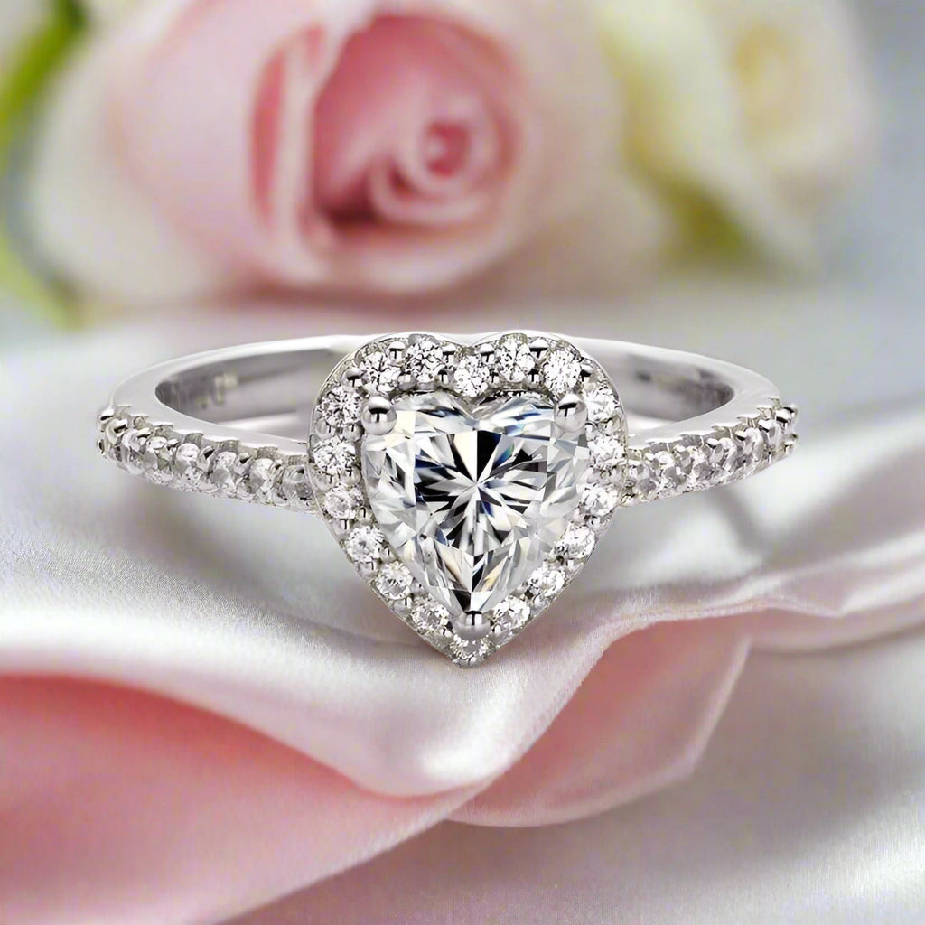 1.0Ct 6.5mm Classic Heart Halo Diamond Engagement Ring-Black Diamonds New York