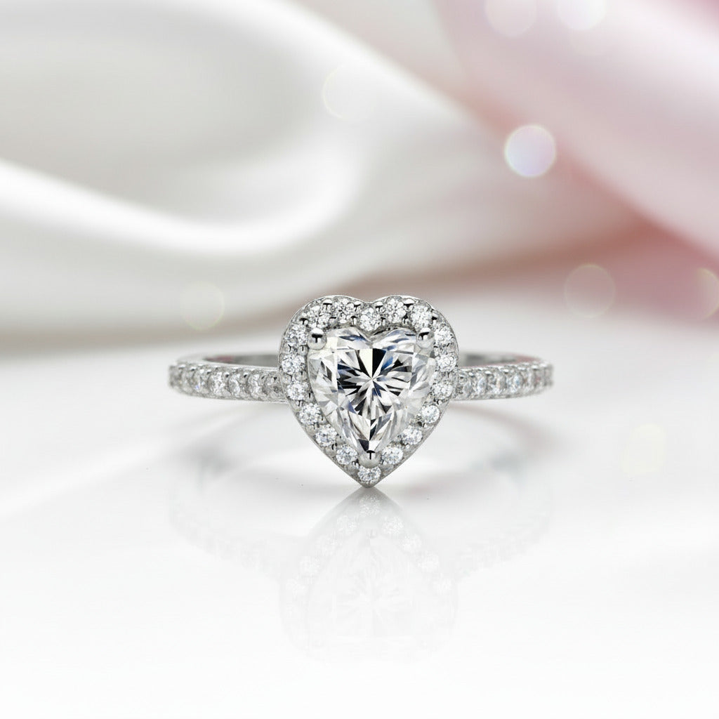 1.0Ct 6.5mm Classic Heart Halo Diamond Option Engagement Ring-Black Diamonds New York