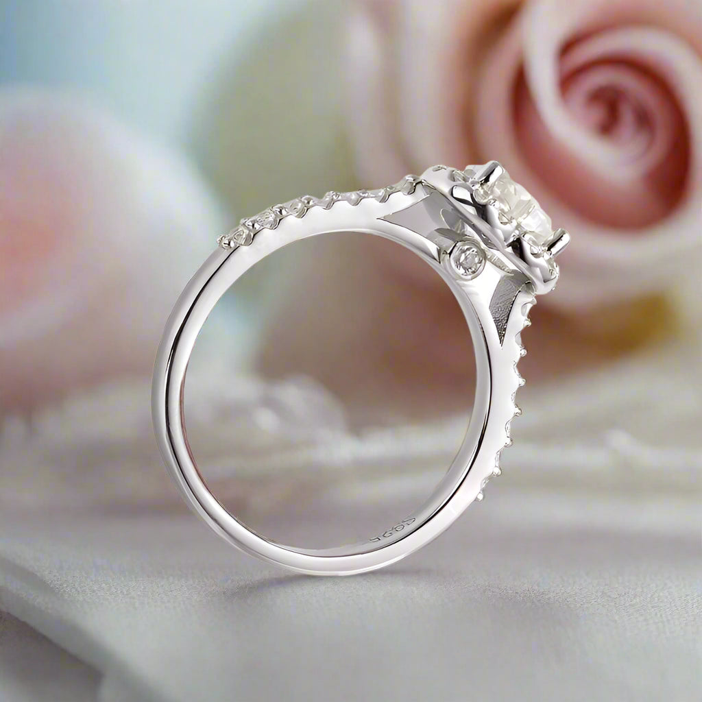 1.0Ct 6.5mm Classic Heart Halo Diamond Engagement Ring-Black Diamonds New York