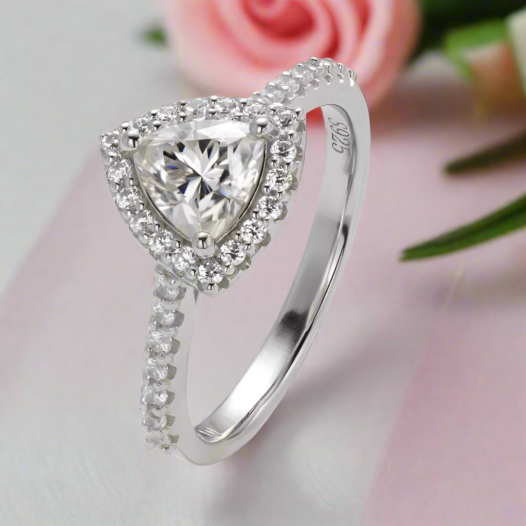 1.0Ct 6.5mm Classic Trillion Halo Diamond Engagement Ring-Black Diamonds New York