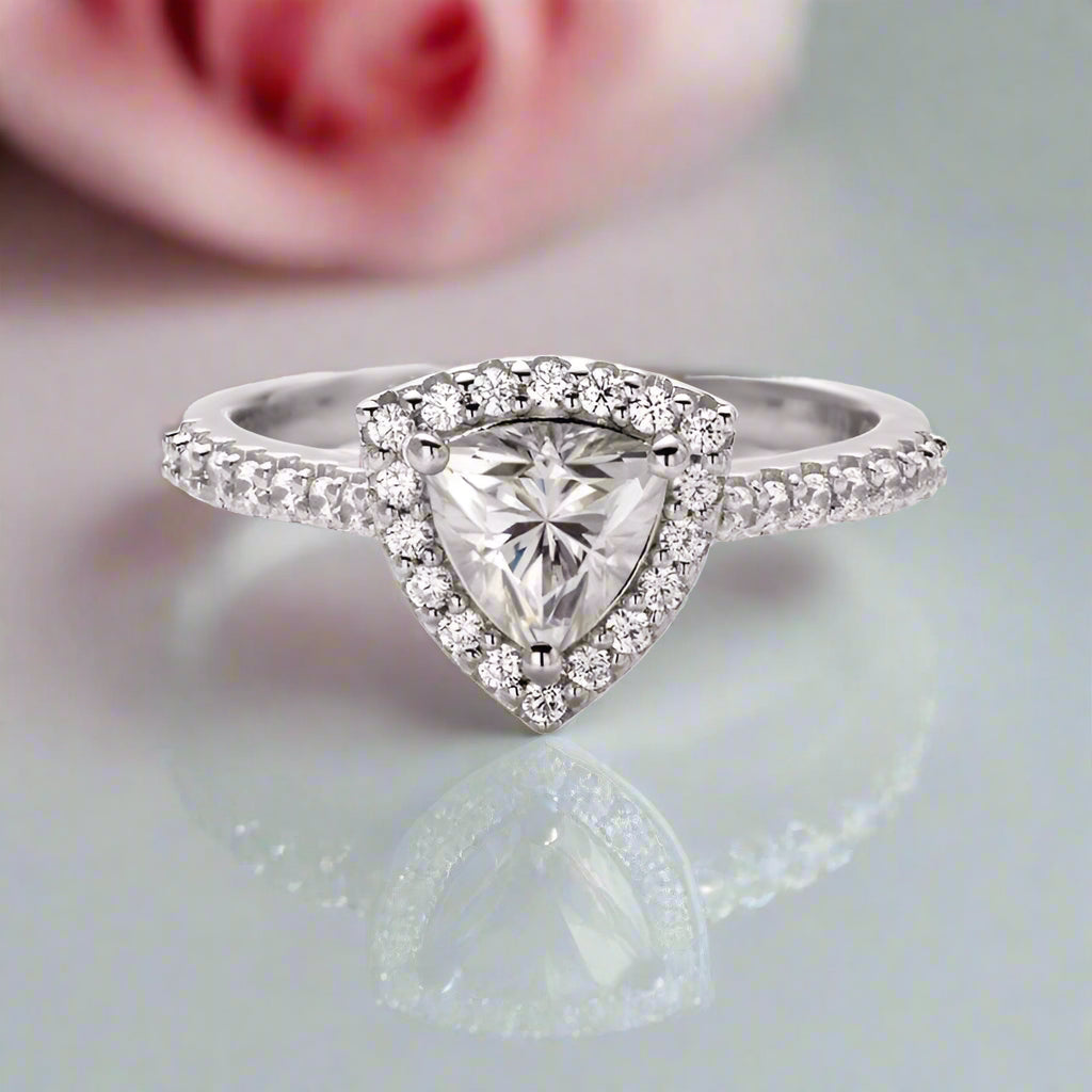 1.0Ct 6.5mm Classic Trillion Halo Diamond Engagement Ring-Black Diamonds New York