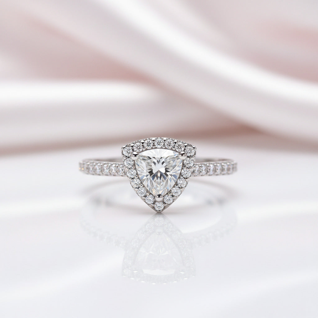 1.0Ct 6.5mm Classic Trillion Halo Diamond Option Engagement Ring-Black Diamonds New York